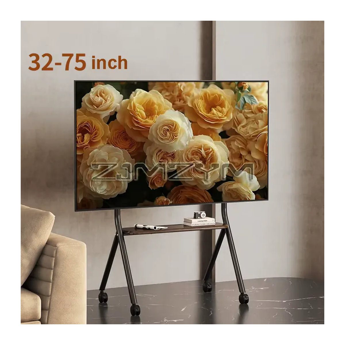 Mobiler TV-Ständer von ZJMZYM mit Holzablage und Rollen für Fernseher von 32 bis 75 Zoll in Schwarz oder Weiß - Bild 5