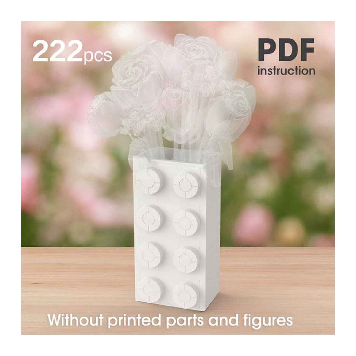 MOC Rose Vase Blumenstrauß aus Bausteinen als Lernspielzeug und Dekoration in Weiß - Bild 1