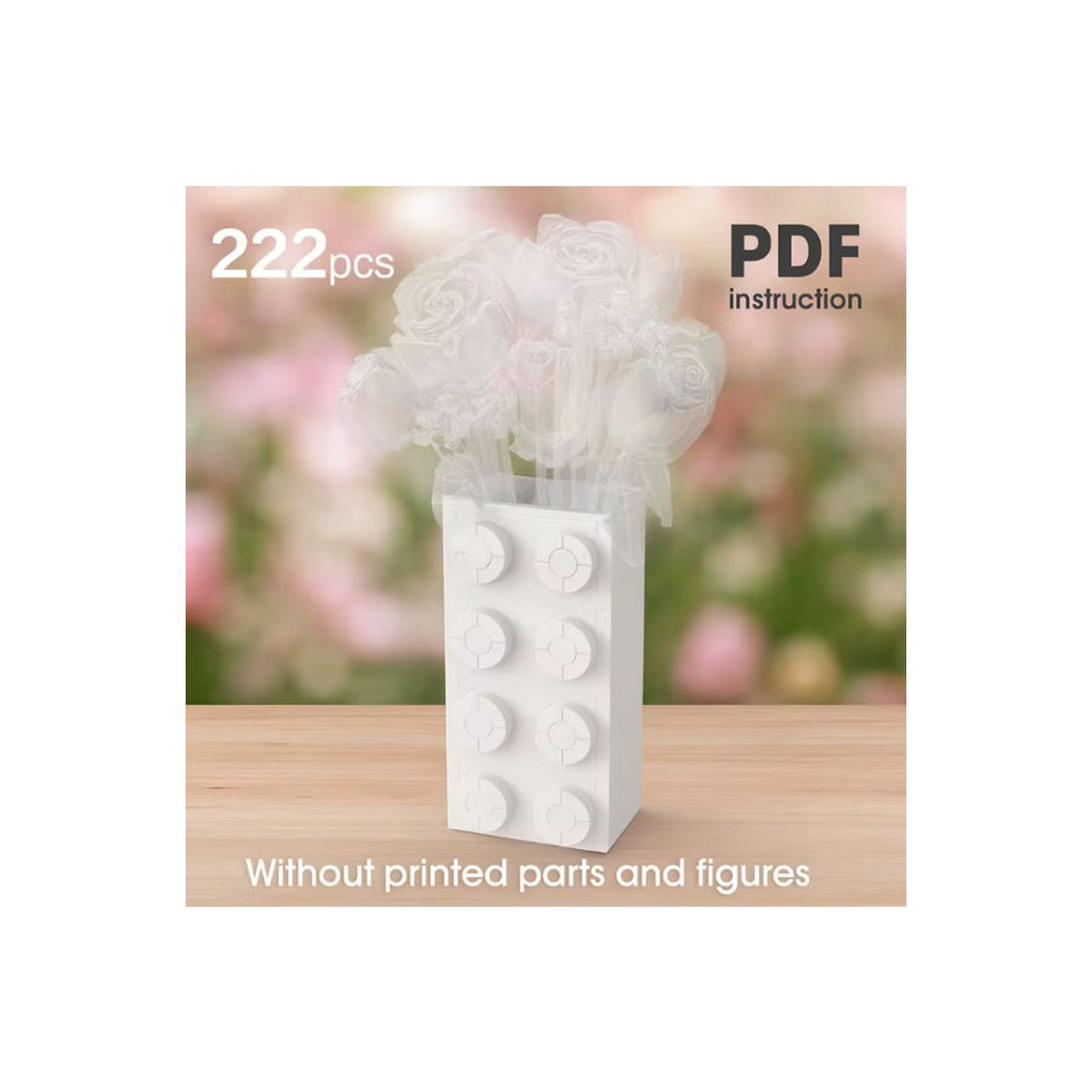MOC Rose Vase Blumenstrauß aus Bausteinen als Lernspielzeug und Dekoration in Weiß - Bild 2