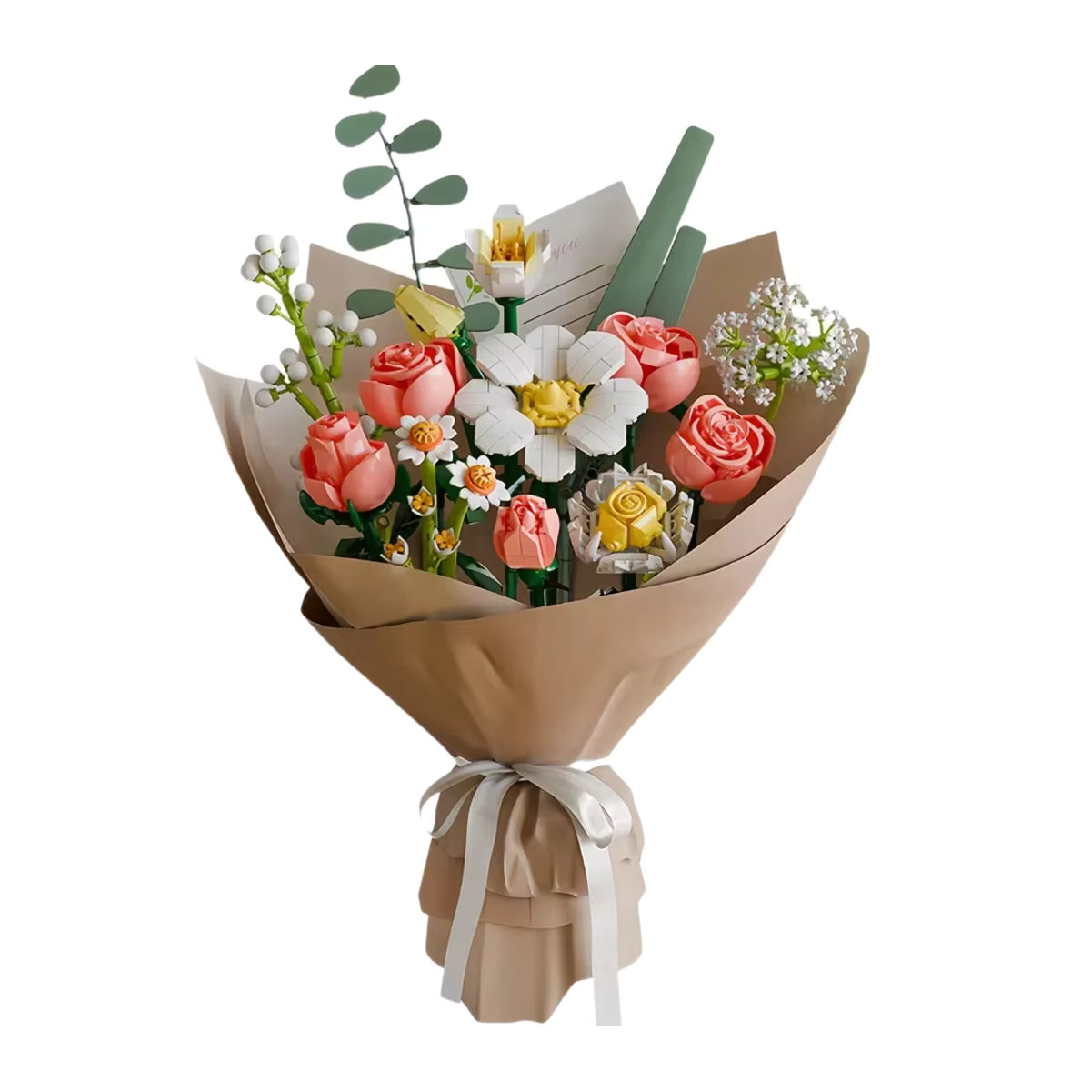 MOC Rosenstrauß-Bausteine-Set in Rosa und Mehrfarbig mit Blumen-Geschenkpapier für Erwachsene - Bild 2