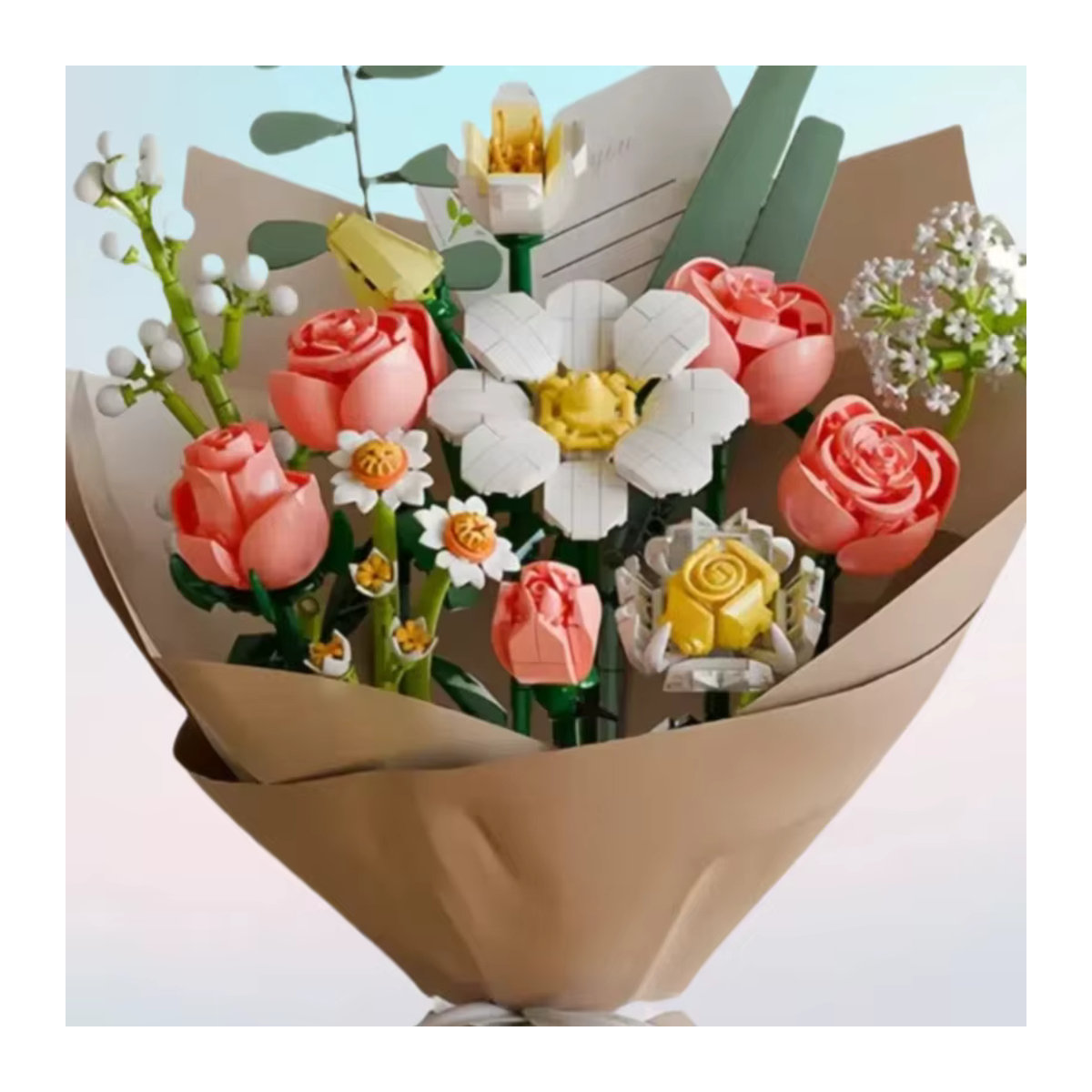 MOC Rosenstrauß-Bausteine-Set in Rosa und Mehrfarbig mit Blumen-Geschenkpapier für Erwachsene - Bild 4