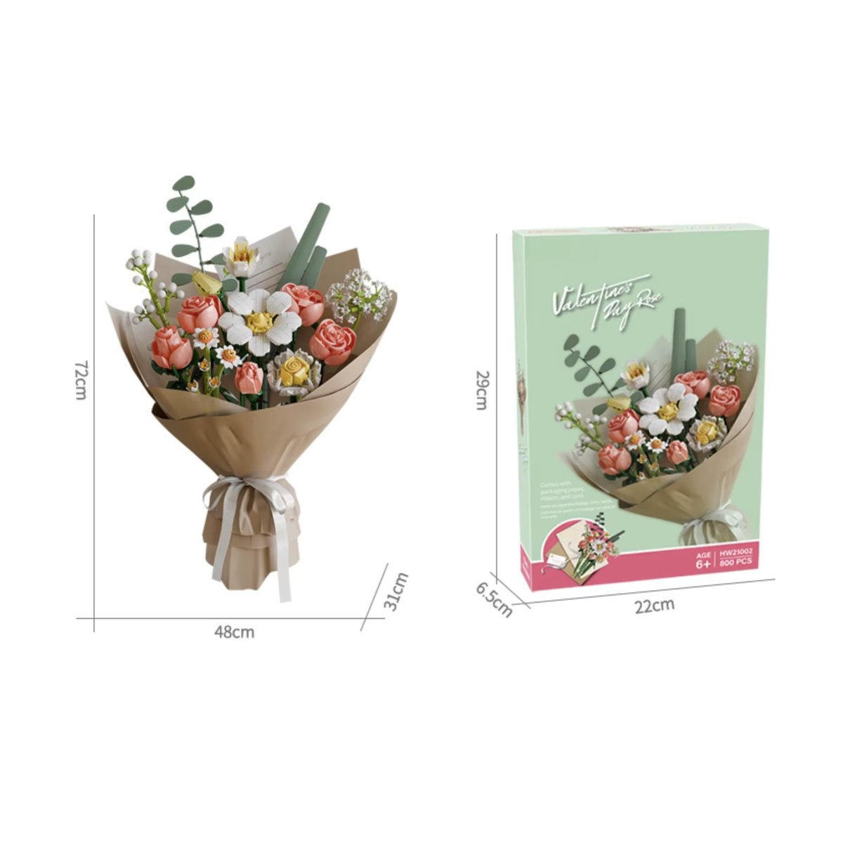 MOC Rosenstrauß-Bausteine-Set in Rosa und Mehrfarbig mit Blumen-Geschenkpapier für Erwachsene - Bild 5