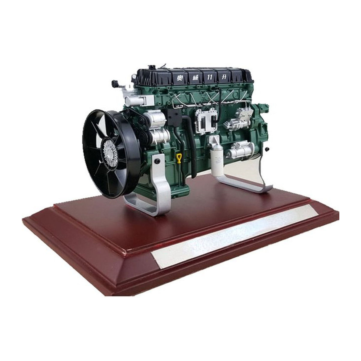 Modellmotor ca6dm aus Legierung mit Holzbasis in Grün als Sammlerstück und Dekoration - Bild 1