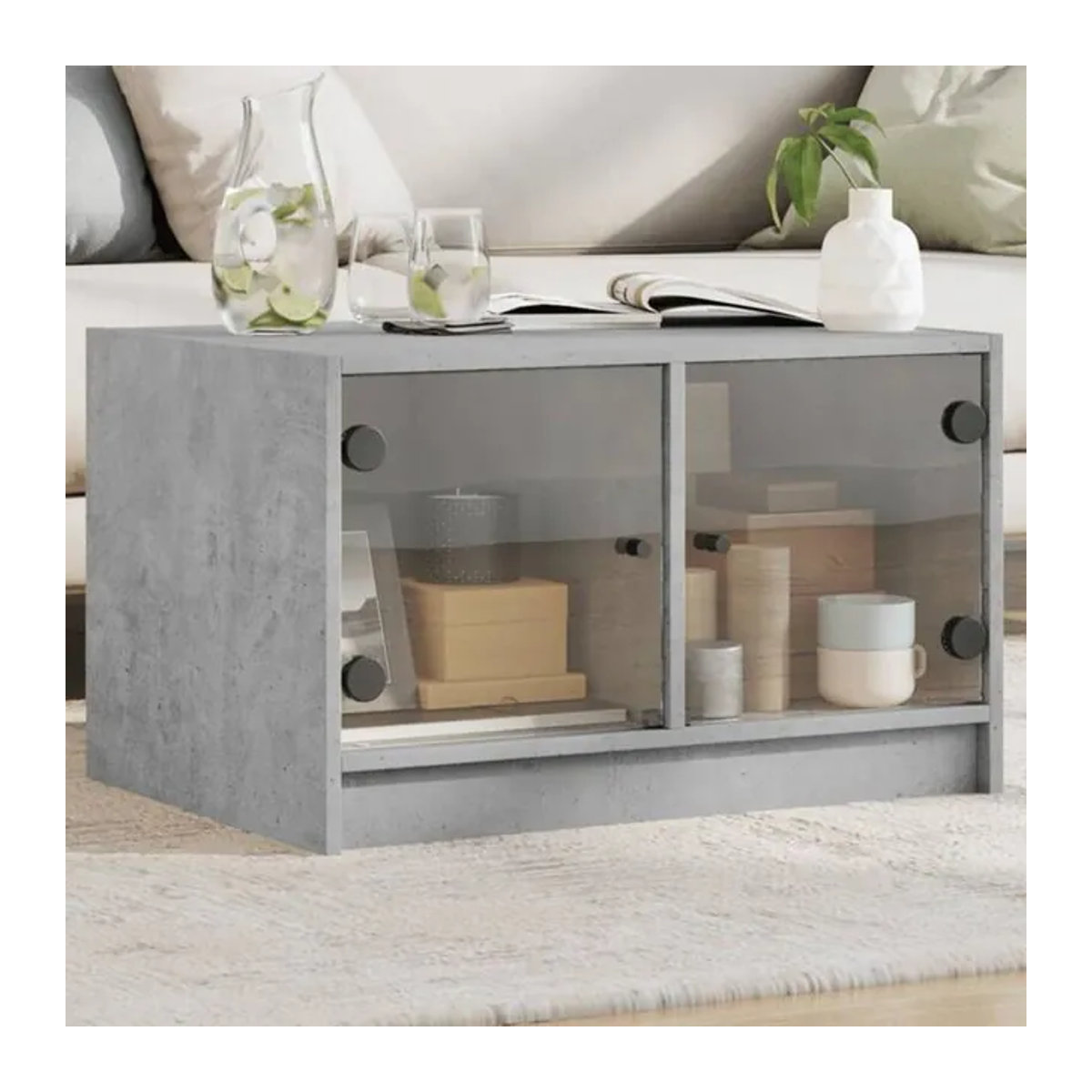 Modern Couchtisch mit Glastüren von vidaxl in Grau, B/T/H: 68 x 50 x 42 cm - Bild 1