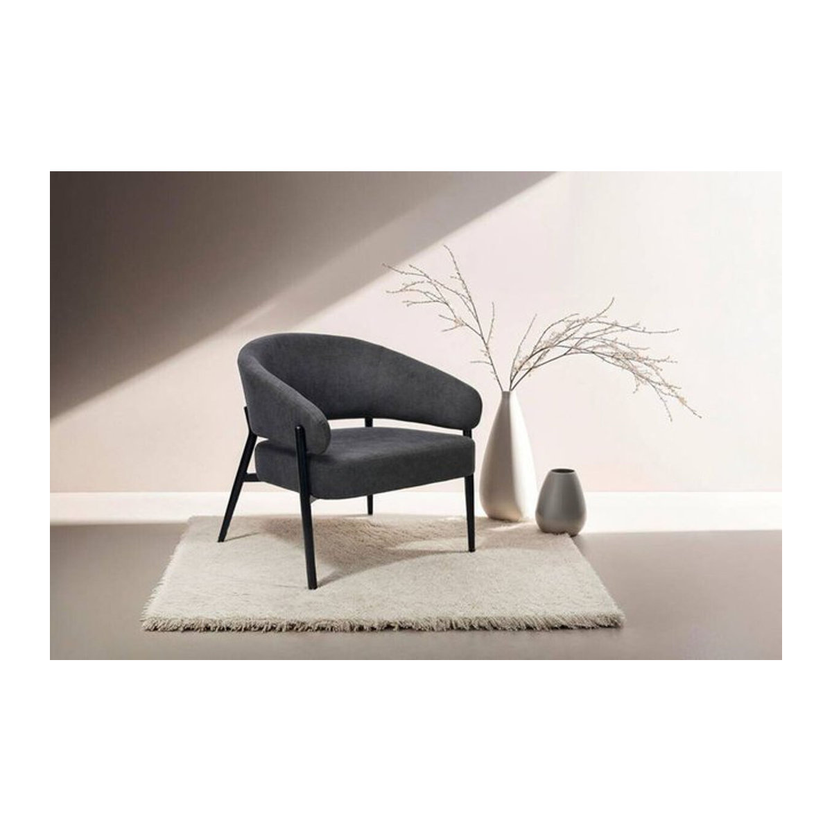 Modern Loungesessel byLIVING JOHN aus Stoff und Metall in Grau und Schwarz, Breite: 75 cm - Bild 2