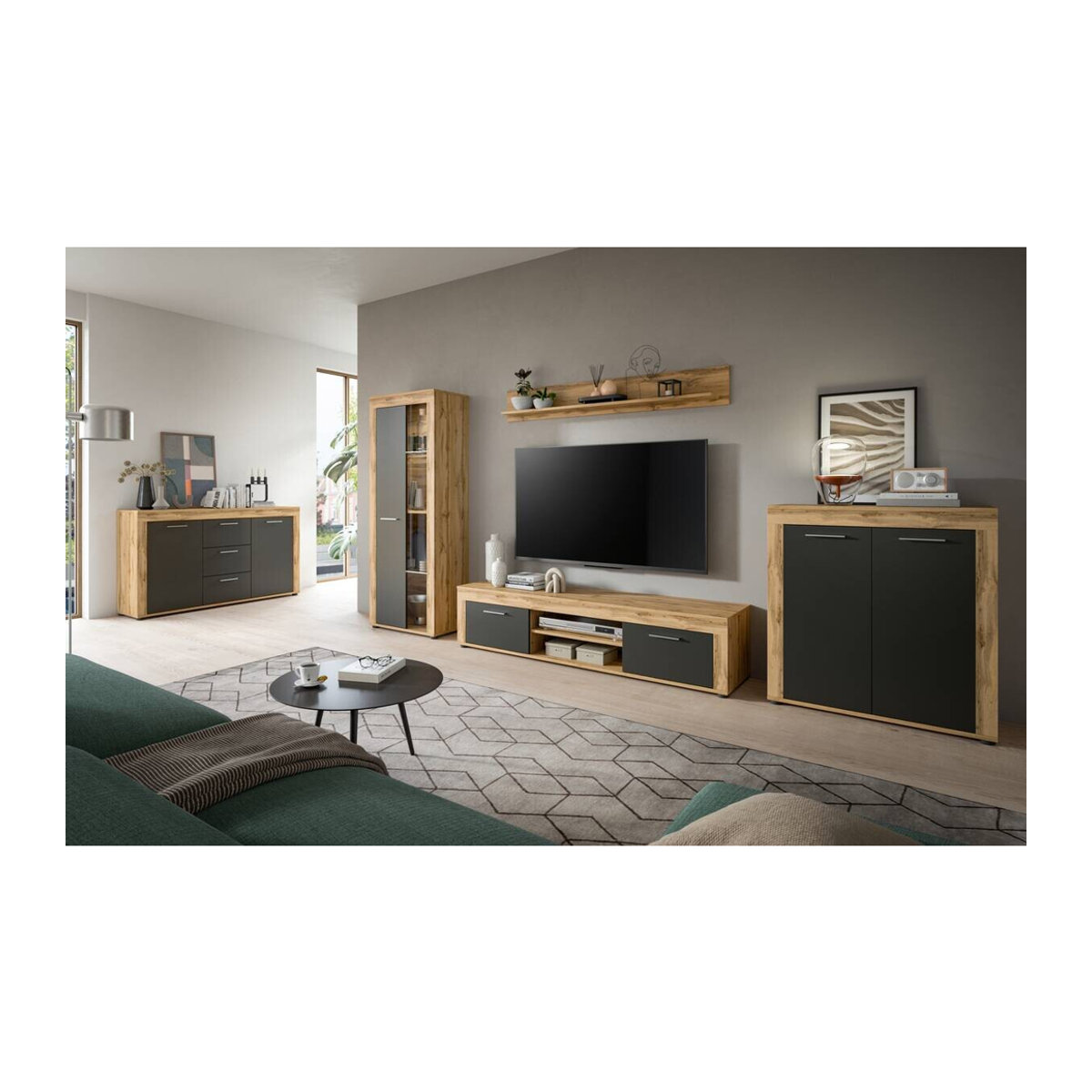 Modern TV-Schrank Jam von xonox.home in Eiche Wotan Nachbildung Grau B/H/T: 330 x 159 x 35 cm - Bild 2