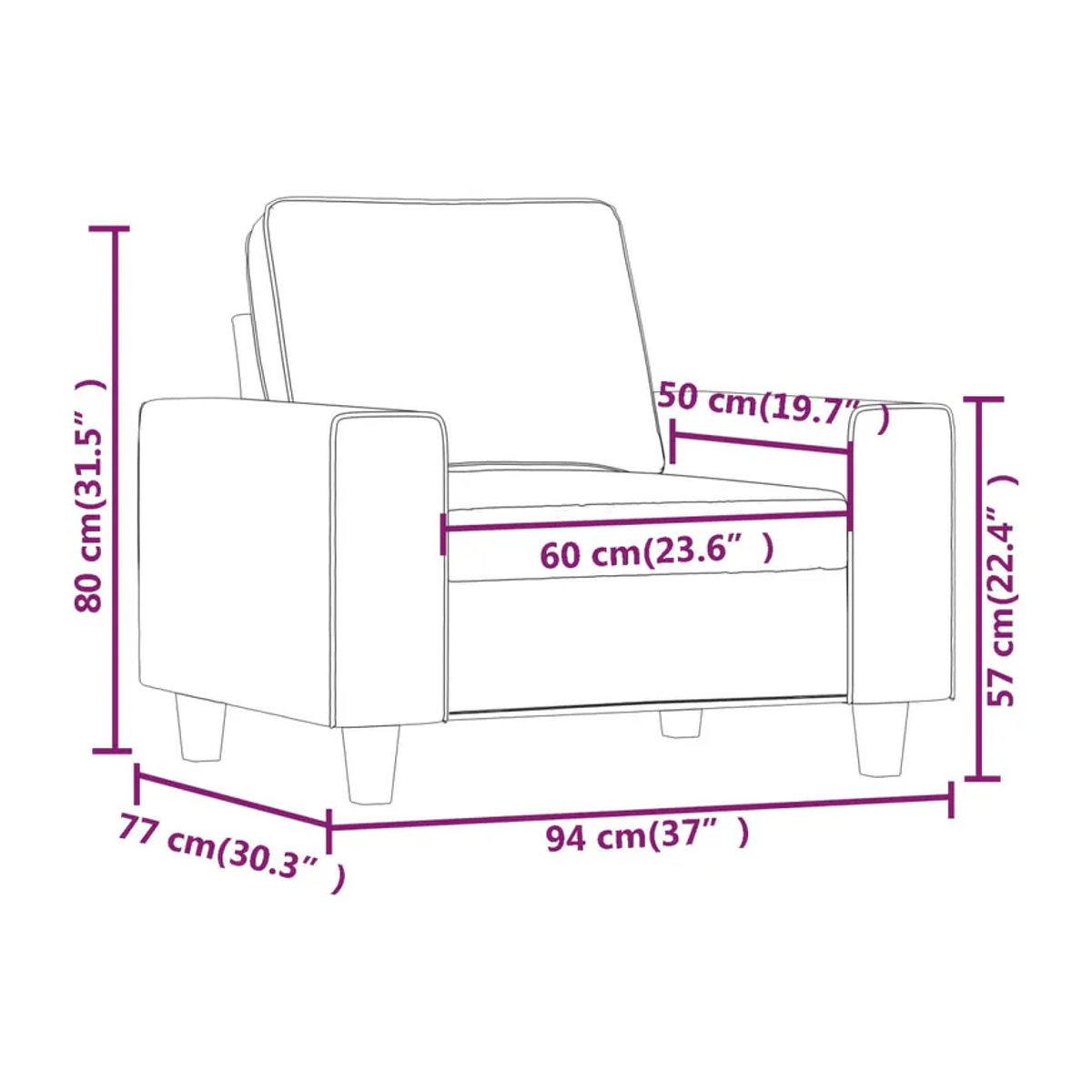 Modern Vidaxl Sessel in Rot mit Stoffbezug und Metallgestell, Breite: 60 cm - Bild 3