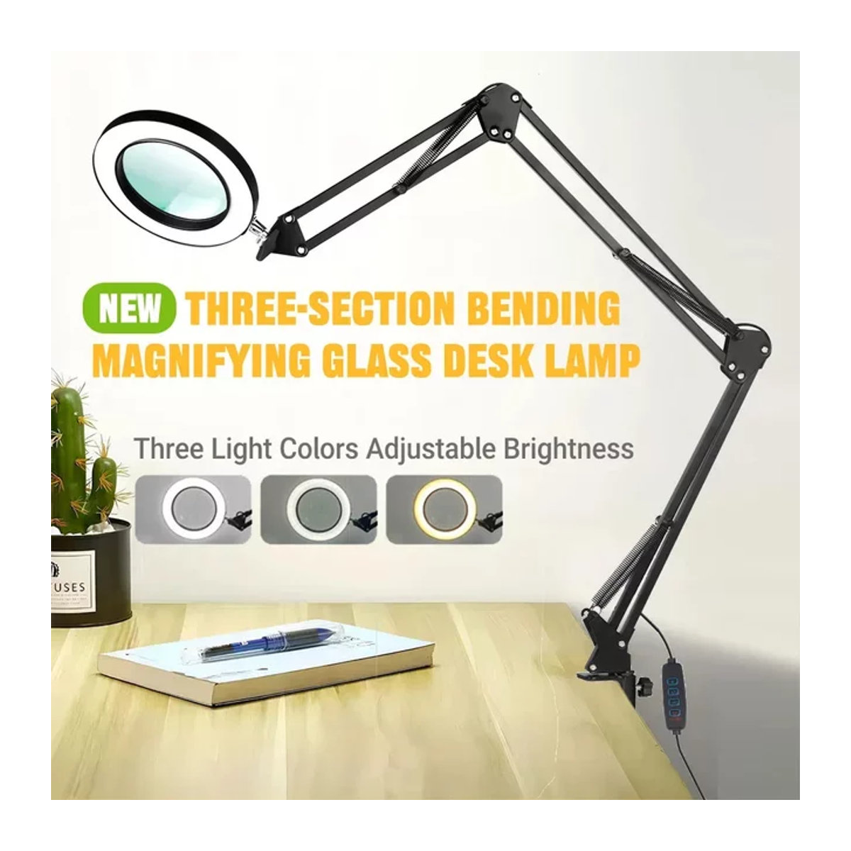 Moderne 3-Segment-LED-Tischlampe in Schwarz mit 3 Beleuchtungsmodi und einstellbarer Helligkeit - Bild 1