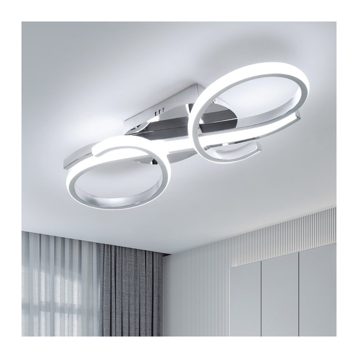 Moderne 36W LED-Deckenleuchte in Chrom mit geometrischem Design als Kronleuchter für Wohnzimmer, Schlafzimmer oder Flur - Bild 1