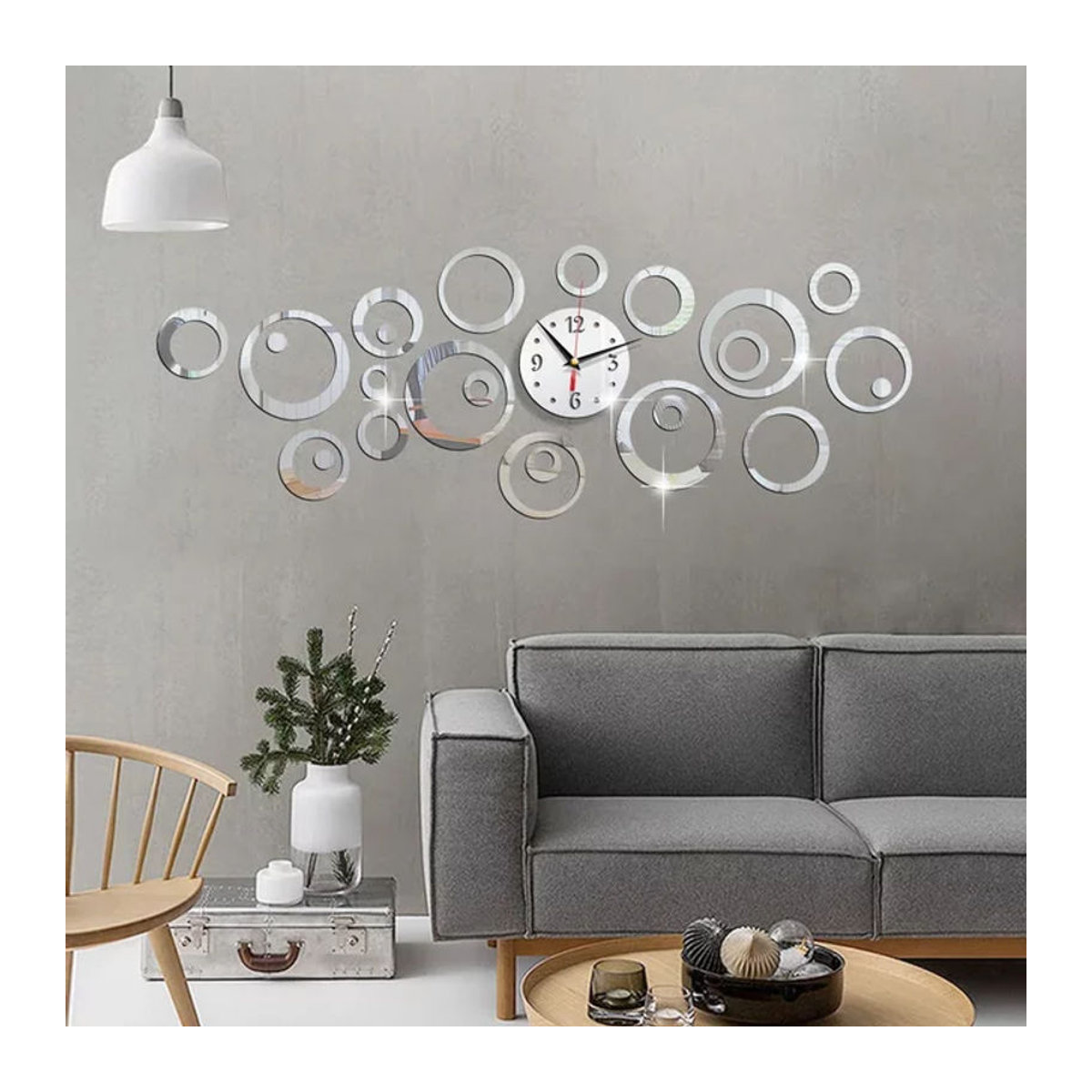 Moderne 3D Stereo Acryl Wanduhr in Kreisform, geräuschlose analoge Wanduhr aus Kunststoff für Wohnzimmer und Schlafzimmer, Schwarz und Silber - Bild 1
