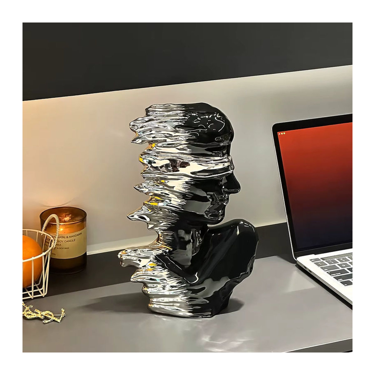 Moderne abstrakte Keramikfigur als dekoratives Kunstwerk für dein Zuhause in Schwarz, Silber oder Mehrfarbig - Bild 2