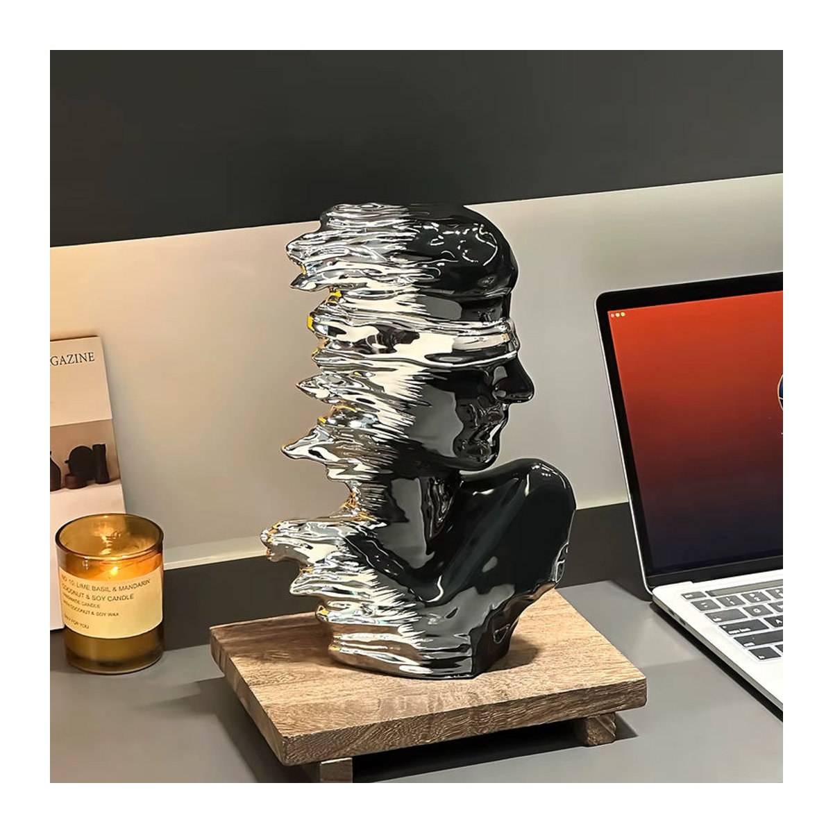 Moderne abstrakte Keramikfigur als dekoratives Kunstwerk für dein Zuhause in Schwarz, Silber oder Mehrfarbig - Bild 3