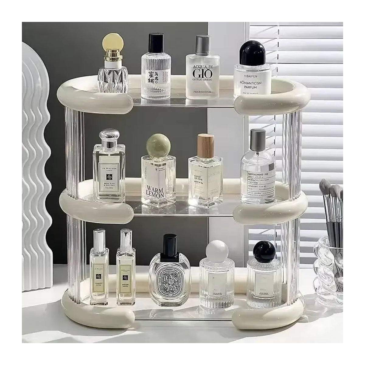 Moderne Acryl-Kommode als Aufbewahrungsregal für Parfüm und Schminkzubehör in Transparent oder Creme - Bild 3