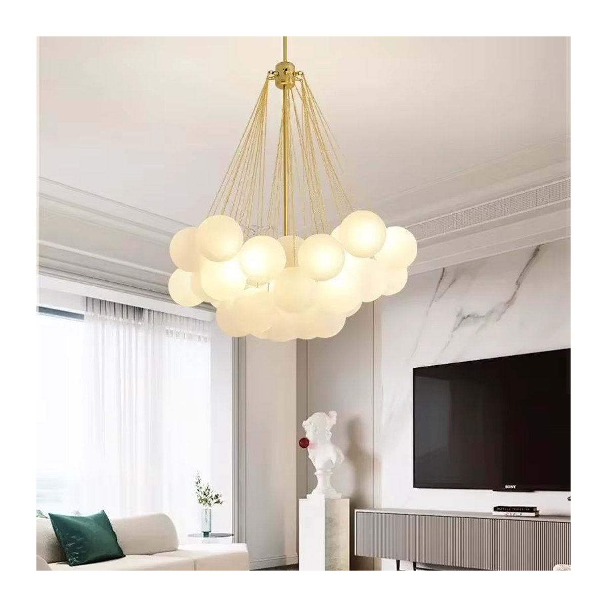 Moderne Blasen Glas Kronleuchter von TAONUANSHU in Schwarz und Gold als Pendelleuchte für dein Wohnzimmer oder Esszimmer - Bild 3