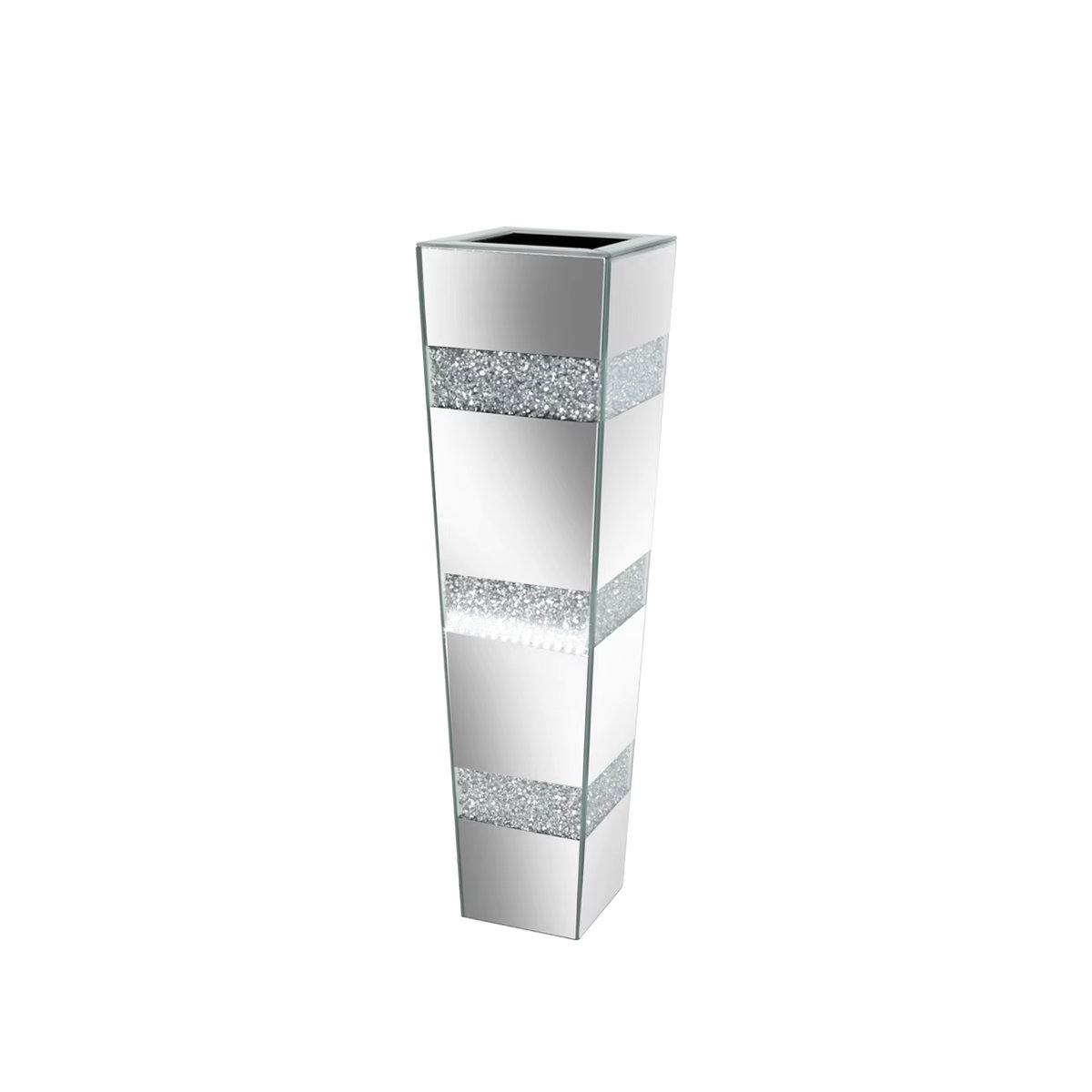Moderne Boden-Blumenvase aus Glas und Metall in Silber für Schnittblumen, rechteckig und freistehend - Bild 7
