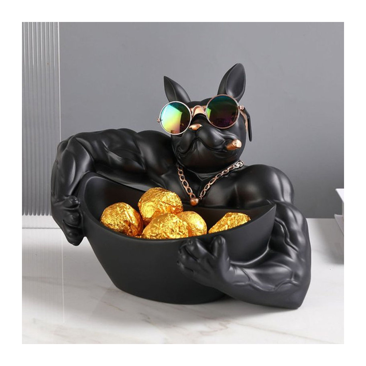 Moderne Bulldogge Statue als Aufbewahrungsbox aus Kunstharz in Schwarz - Bild 1