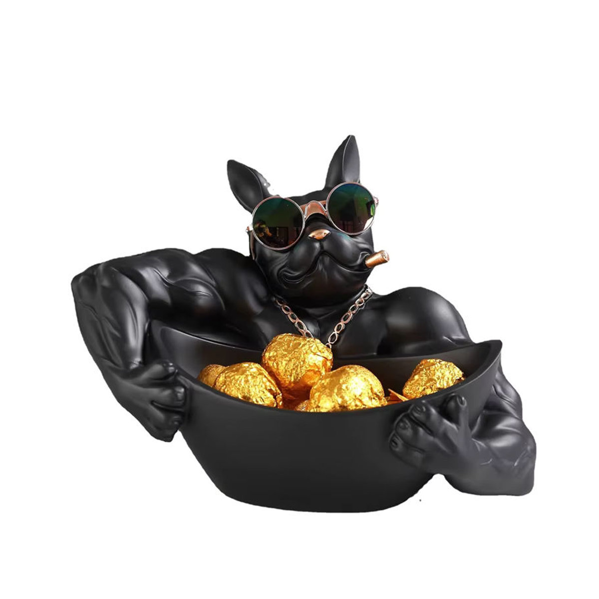 Moderne Bulldogge Statue als Aufbewahrungsbox aus Kunstharz in Schwarz - Bild 3