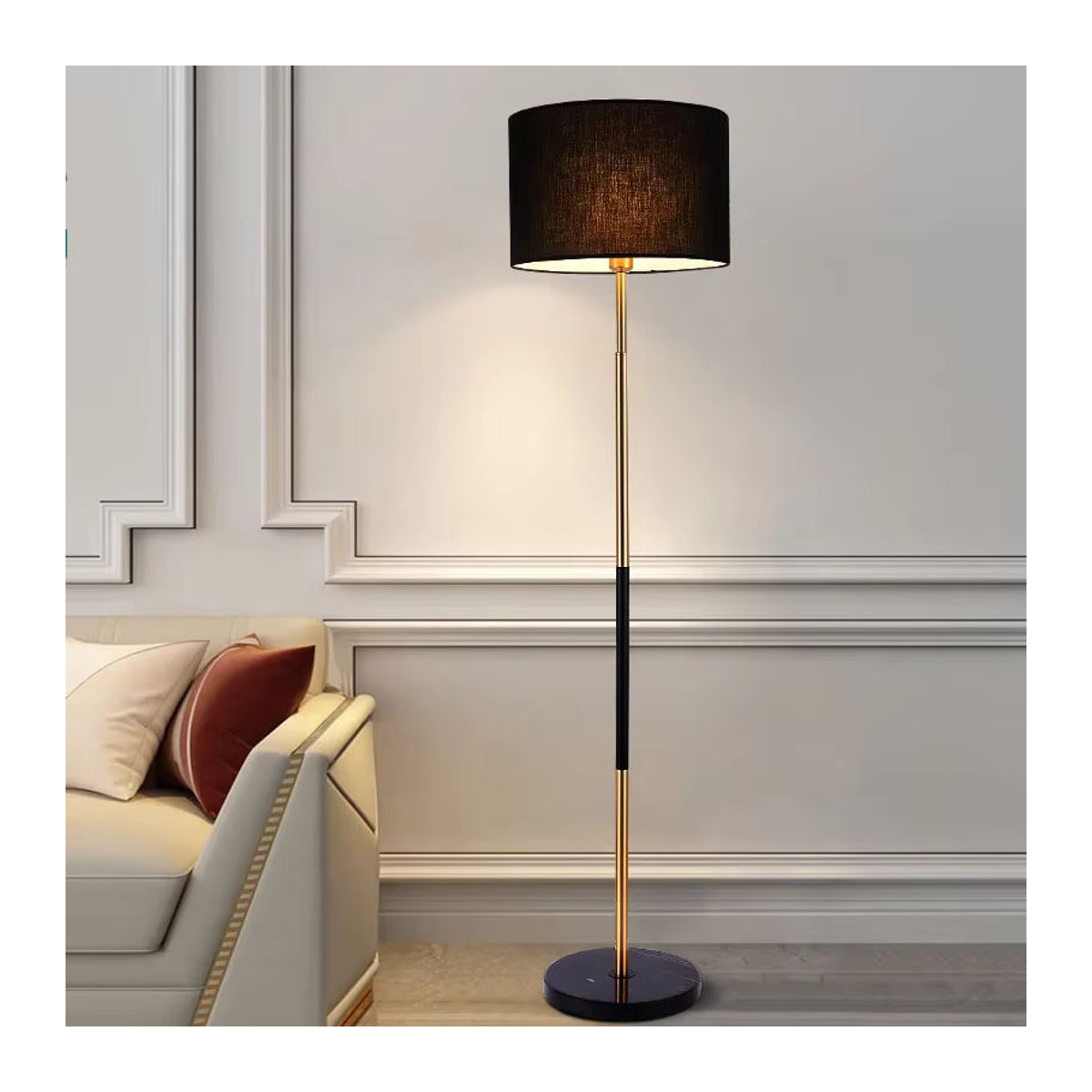 Moderne Claeted LED Stehlampe mit Stofflampenschirm und Fernbedienung in Schwarz - Bild 3