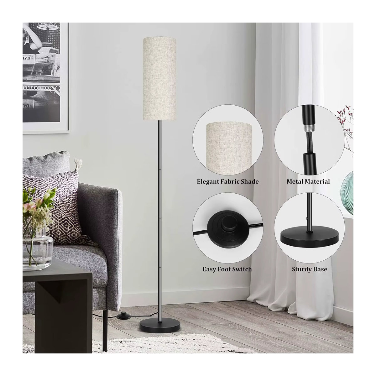 Moderne DBF LED-Stehlampe aus Metall mit RGB-Farben und Fußschalter in Weiß - Bild 4