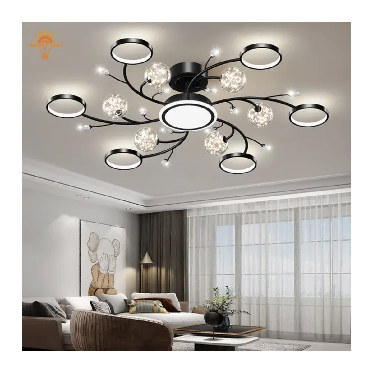 Moderne Deckenlampe von Artpad in Schwarz und Gold mit Sternenhimmel-Design für Wohnzimmer, Flur und Schlafzimmer - Bild 1