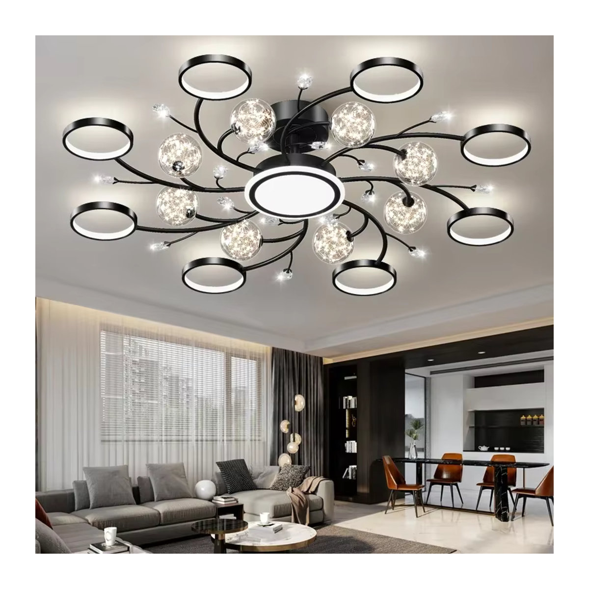 Moderne Deckenlampe von Artpad in Schwarz und Gold mit Sternenhimmel-Design für Wohnzimmer, Flur und Schlafzimmer - Bild 2
