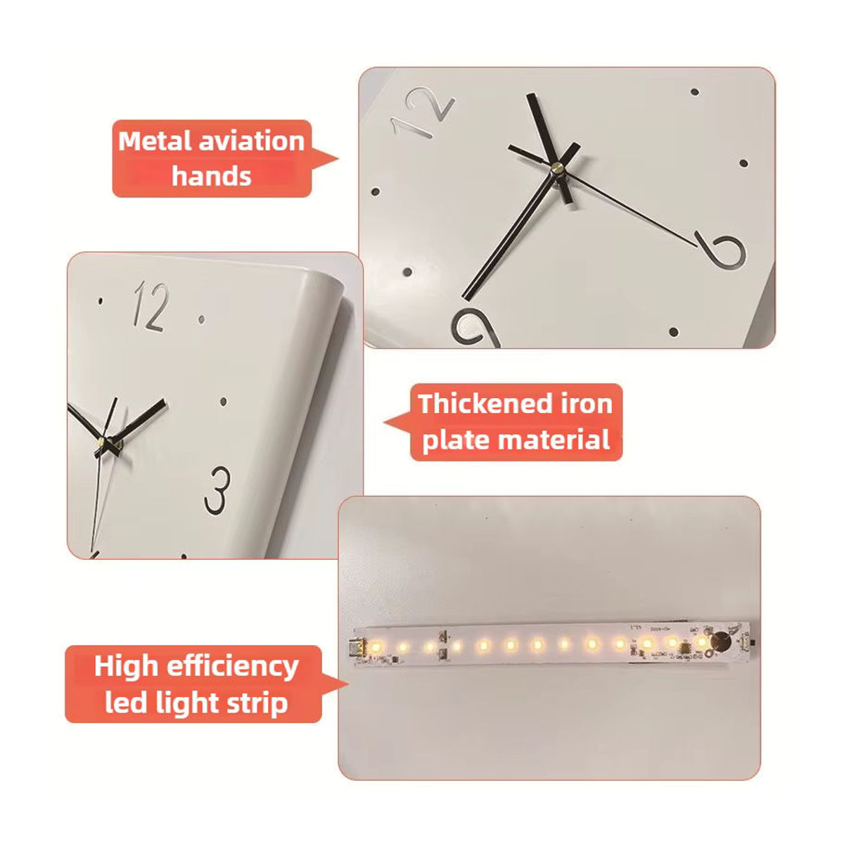 Moderne digitale LED Wanduhr für die Ecke in Weiß oder Rosa, geräuschlose quadratische Metalluhr mit Induktionsbeleuchtung zur Wandmontage - Bild 2