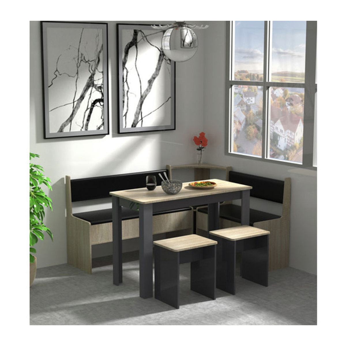 Moderne Eckbank VCM aus Holzwerkstoff in Grau, Anthrazit oder Eiche Honig, B/H/T: 153 x 80 x 153 cm - Bild 1