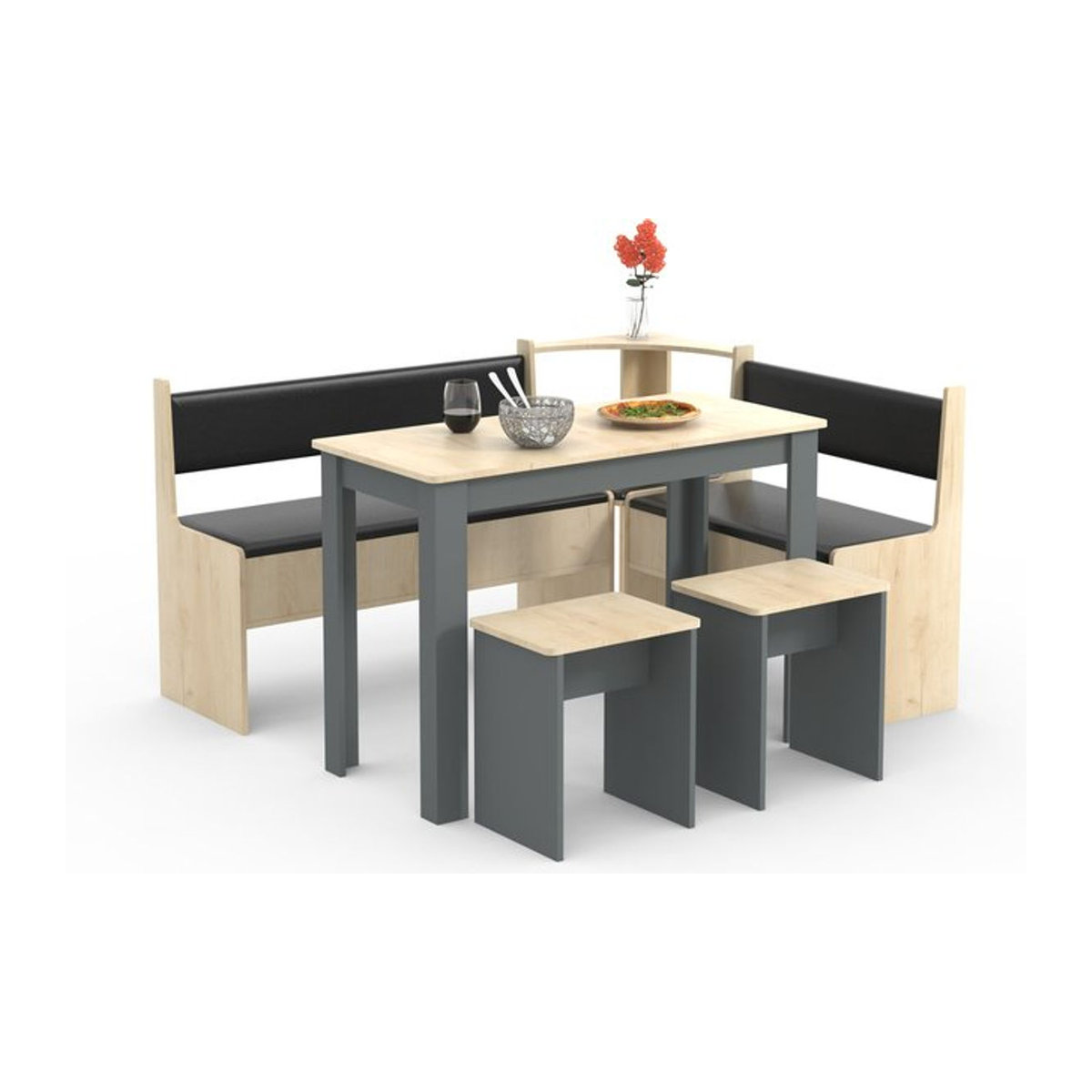 Moderne Eckbank VCM aus Holzwerkstoff in Grau, Anthrazit oder Eiche Honig, B/H/T: 153 x 80 x 153 cm - Bild 2