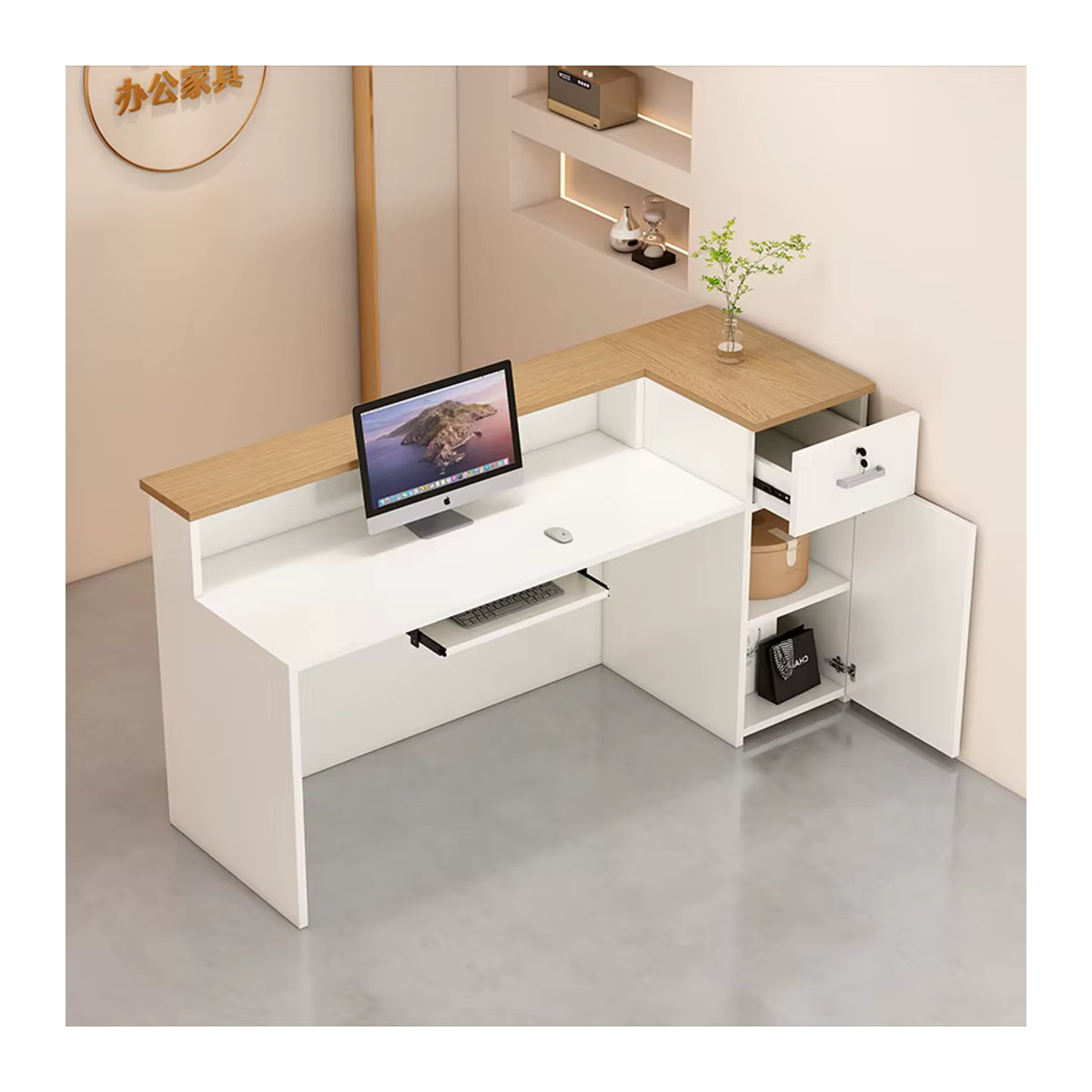 Moderne Empfangstheke von DELEVEN in Weiß für Café, Rezeption oder Schönheitssalon, B/H/T: 100 x 90 x 45 cm - Bild 3