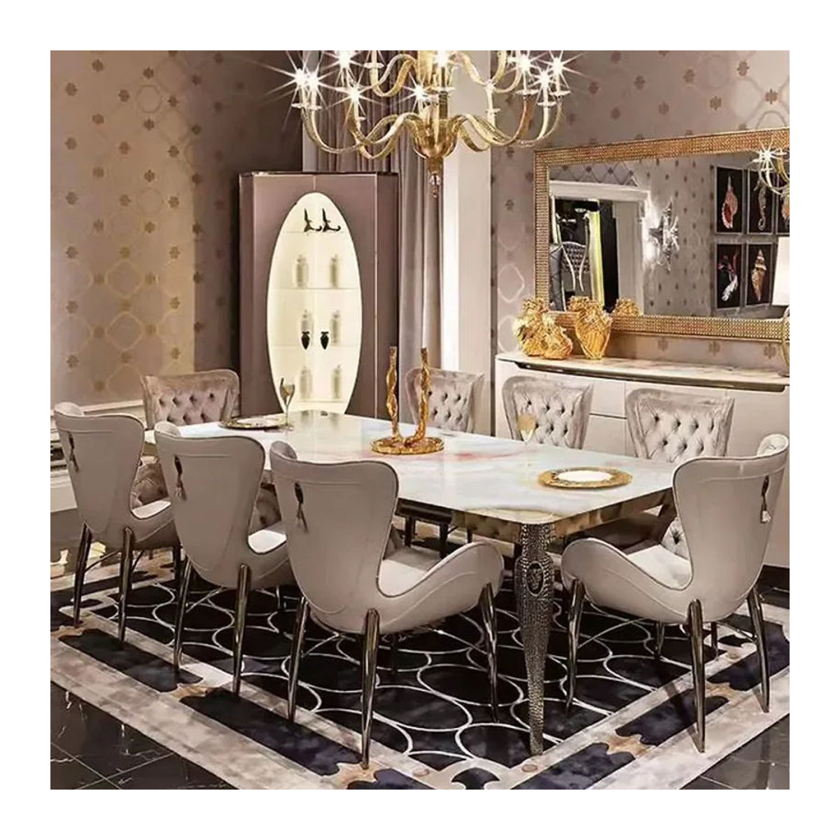 Moderne Essgruppe aus Edelstahl und Keramik in Beige - Bild 1