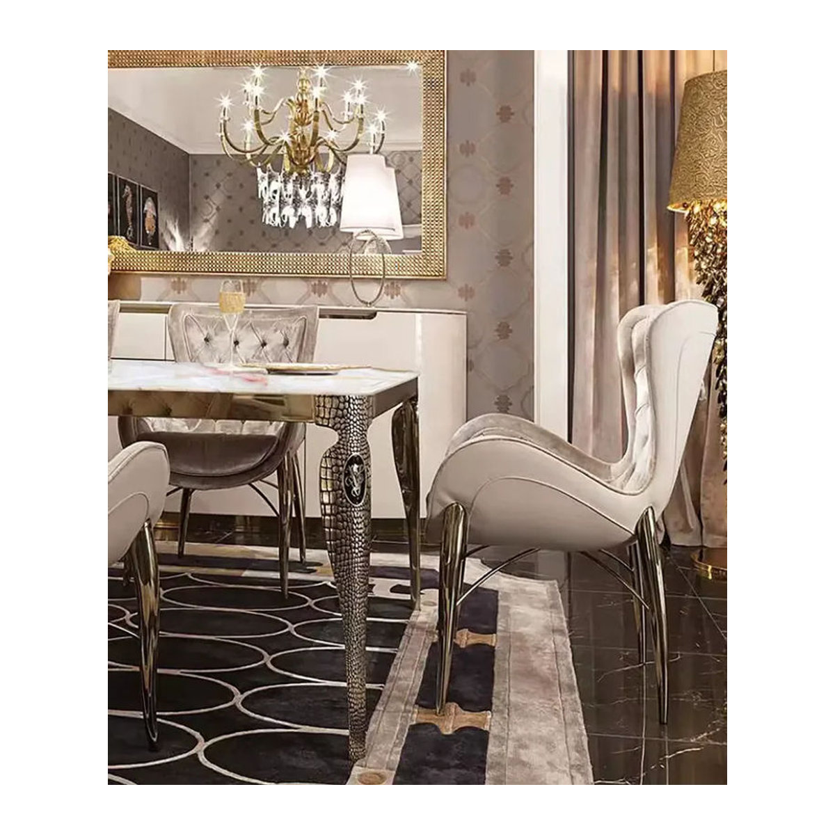 Moderne Essgruppe aus Edelstahl und Keramik in Beige - Bild 2