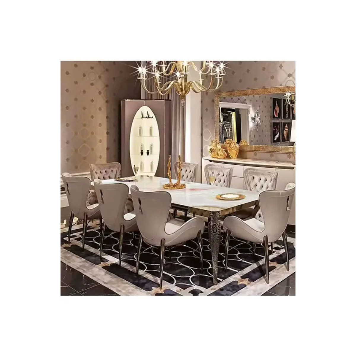 Moderne Essgruppe aus Edelstahl und Keramik in Beige - Bild 3