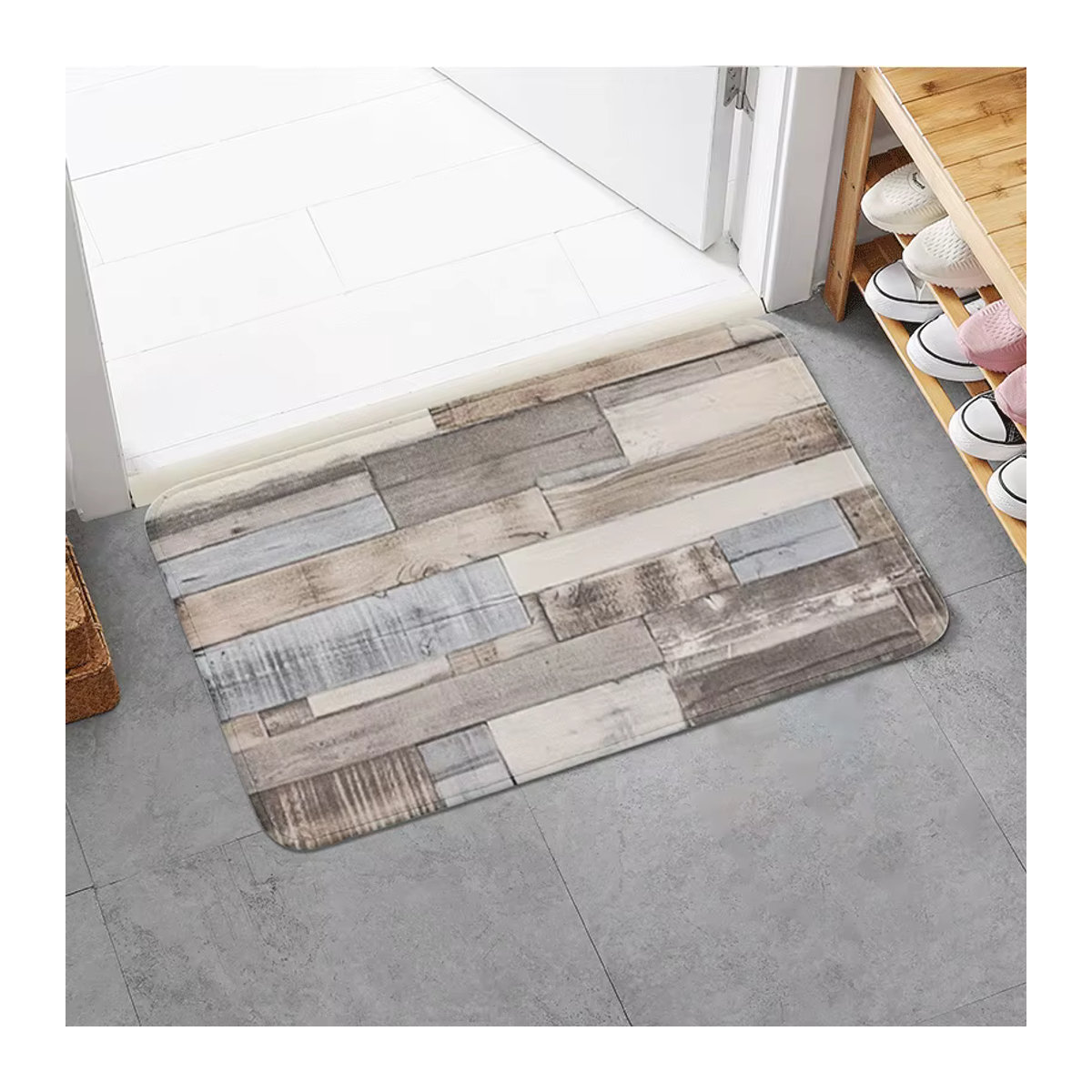 Moderne geometrische Küchenmatte von 吉吉猴 (居家布艺) mit Holzmaserungsdesign in Mehrfarbig - Bild 2