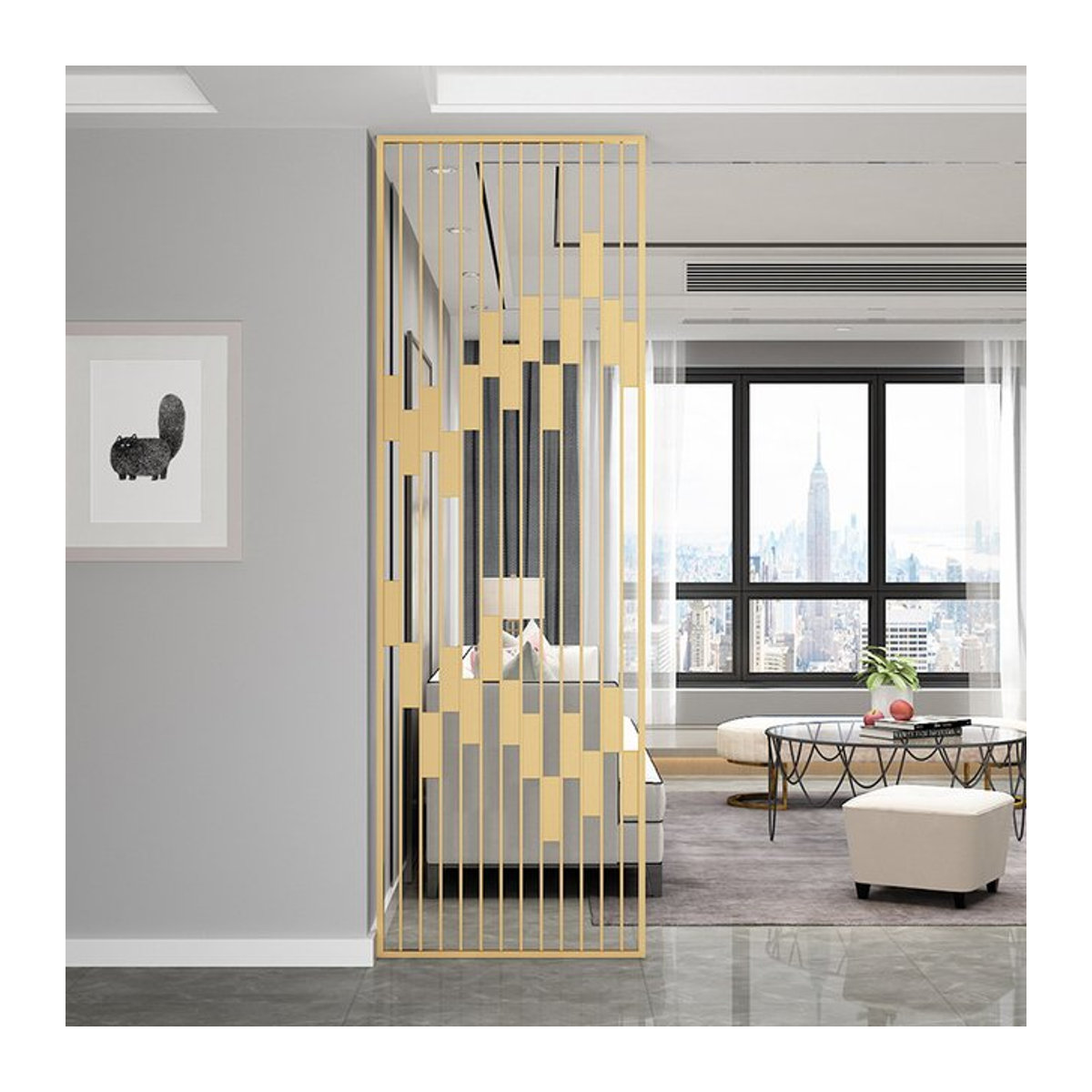 Moderne geometrische Trennwand aus Schmiedeeisen in Schwarz und Gold - Bild 1
