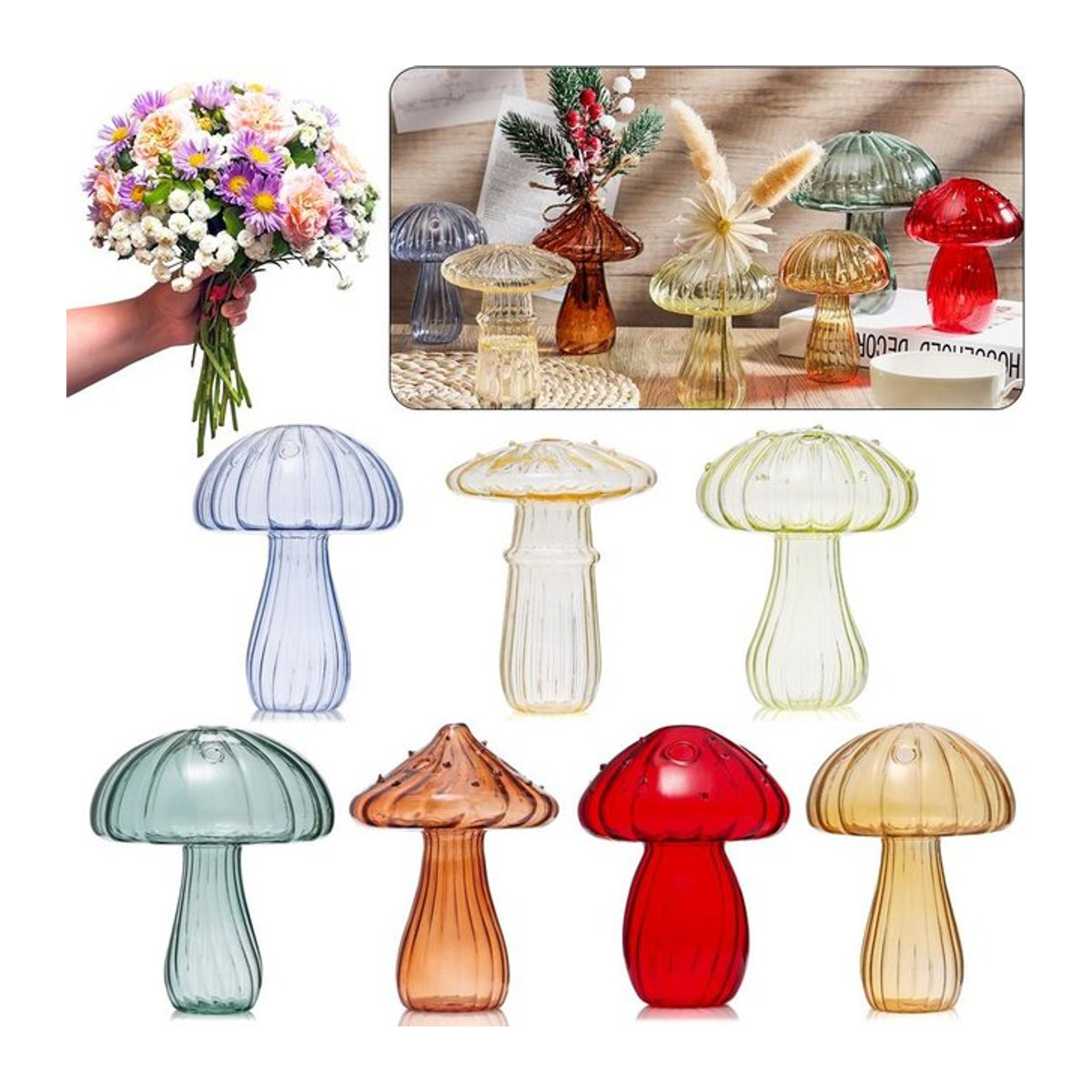 Moderne Glasvase in Flaschenform für Schnittblumen und Pflanzen als dekorative Halloween- und Geburtstagsdekoration in Pink und Mehrfarbig - Bild 1