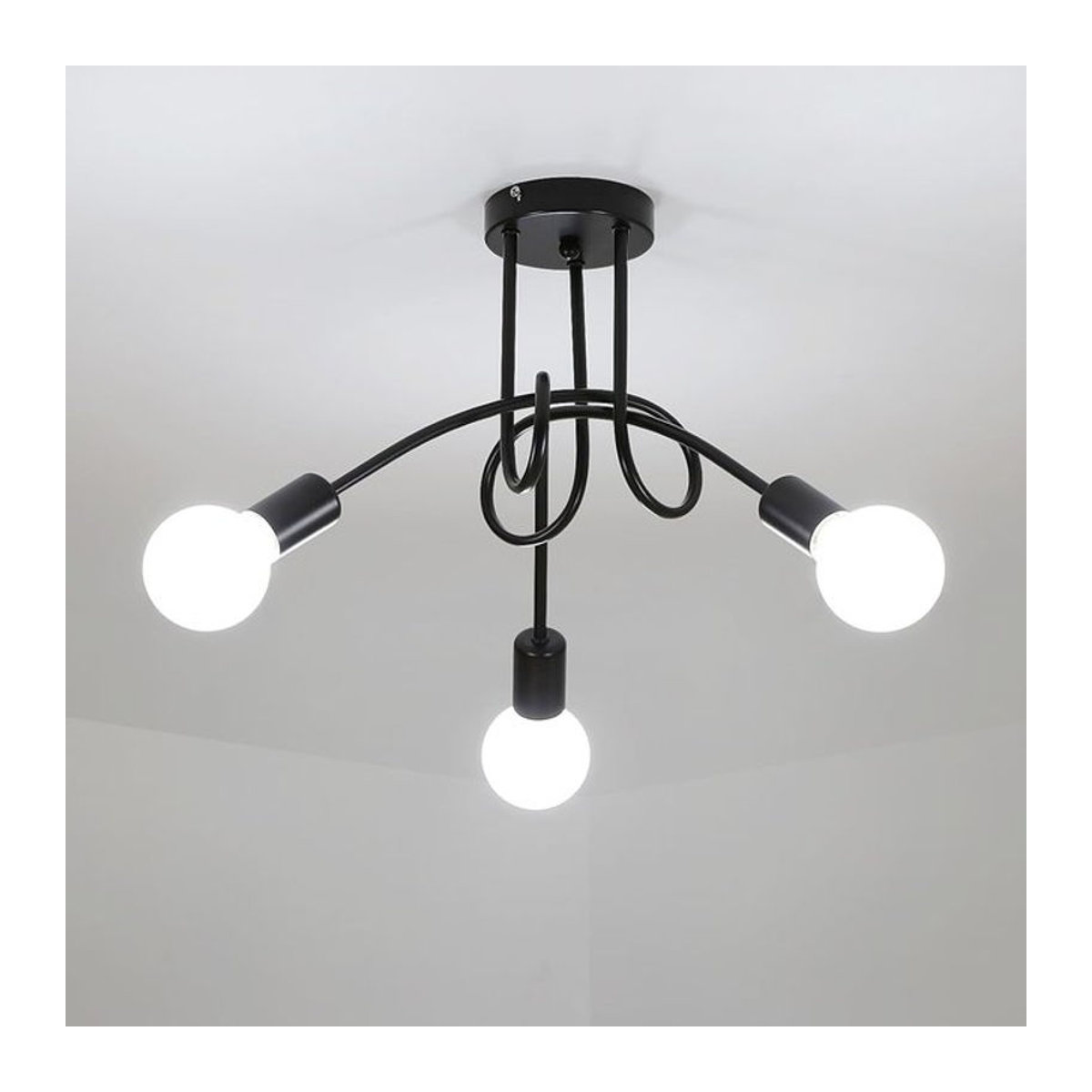 Moderne Industrie Deckenlampe aus Metall in Schwarz mit 3 E27 Fassungen - Bild 1