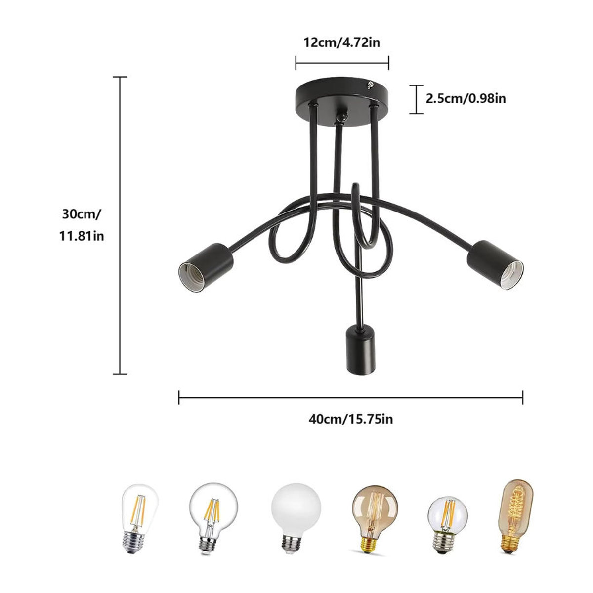 Moderne Industrie Deckenlampe aus Metall in Schwarz mit 3 E27 Fassungen - Bild 2