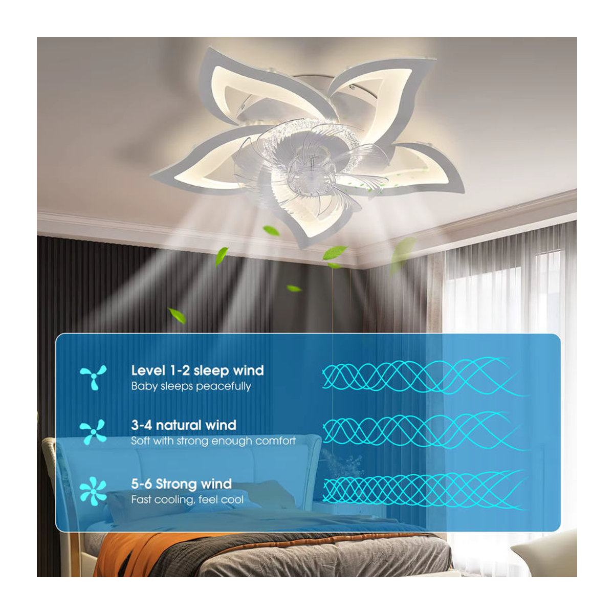 Moderne IRALAN Deckenventilator mit LED-Licht und Acryl-Flügeln in Weiß - Bild 2