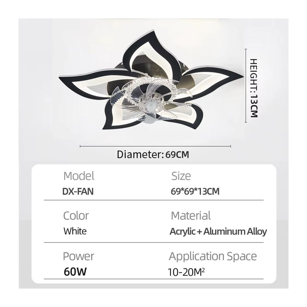 Moderne IRALAN Deckenventilator mit LED-Licht und Acryl-Flügeln in Weiß - Bild 6