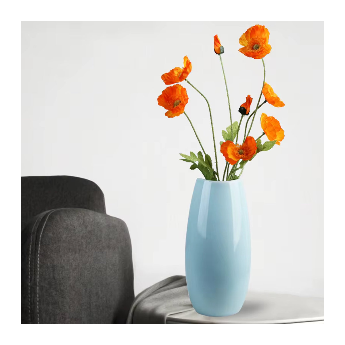 Moderne Keramik Vase im Nordic Design für Schnittblumen, Weiß und Cyan, bauchig und rund, H: 11,5 cm, B: 11,5 cm, T: 11,5 cm - Bild 2