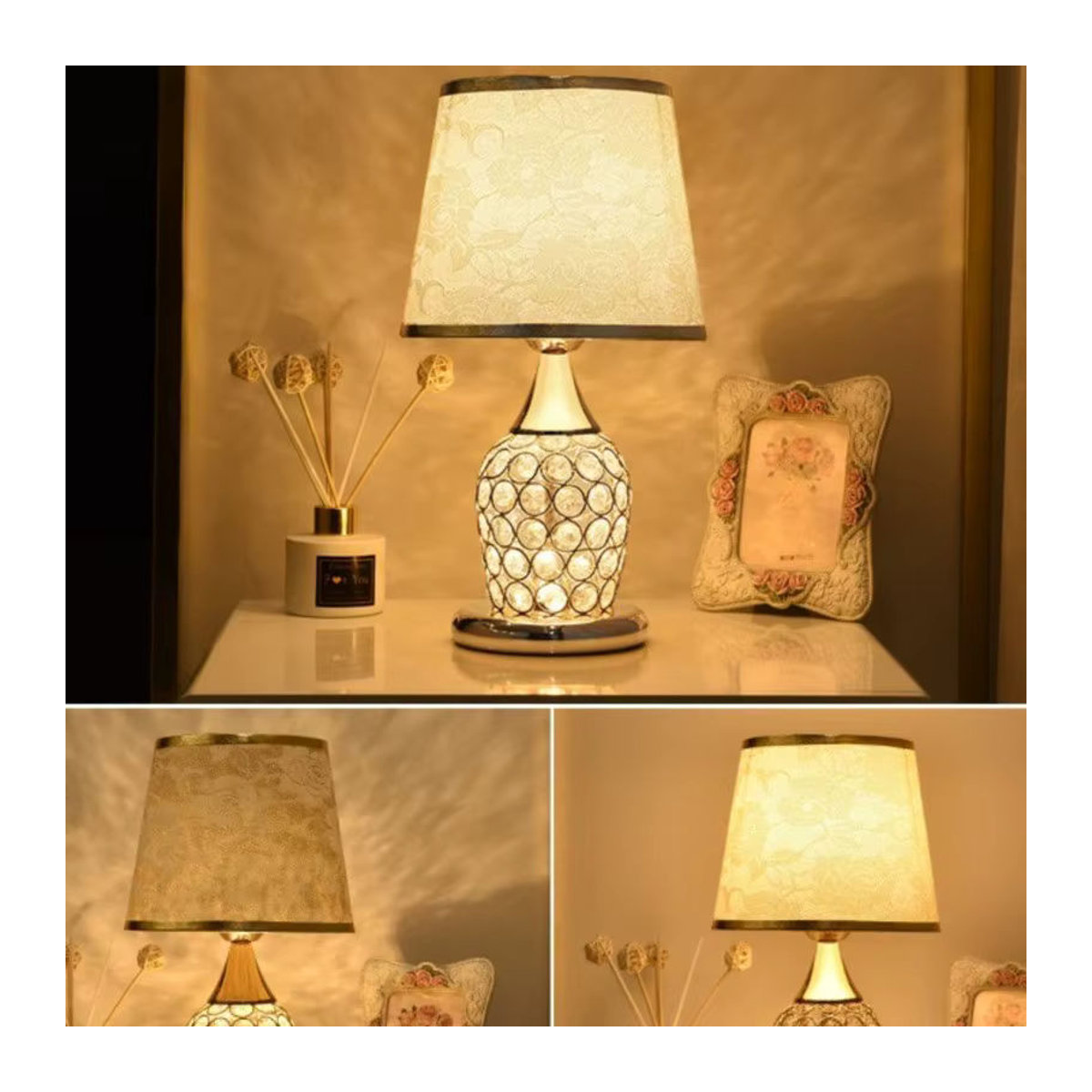 Moderne Kristall-Tischlampe aus Glas in Weiß mit warmweißem Licht für dein Schlafzimmer - Bild 2