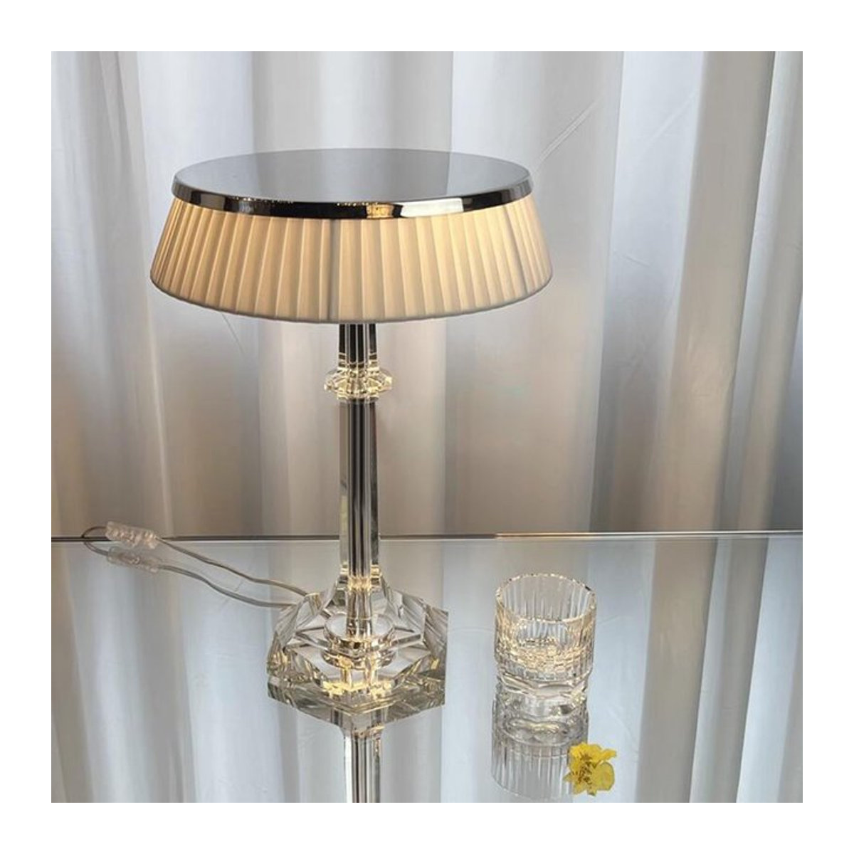 Moderne Kristall Tischlampe Phube in Silber mit Glas, B: 30 cm, H: 42 cm - Bild 1
