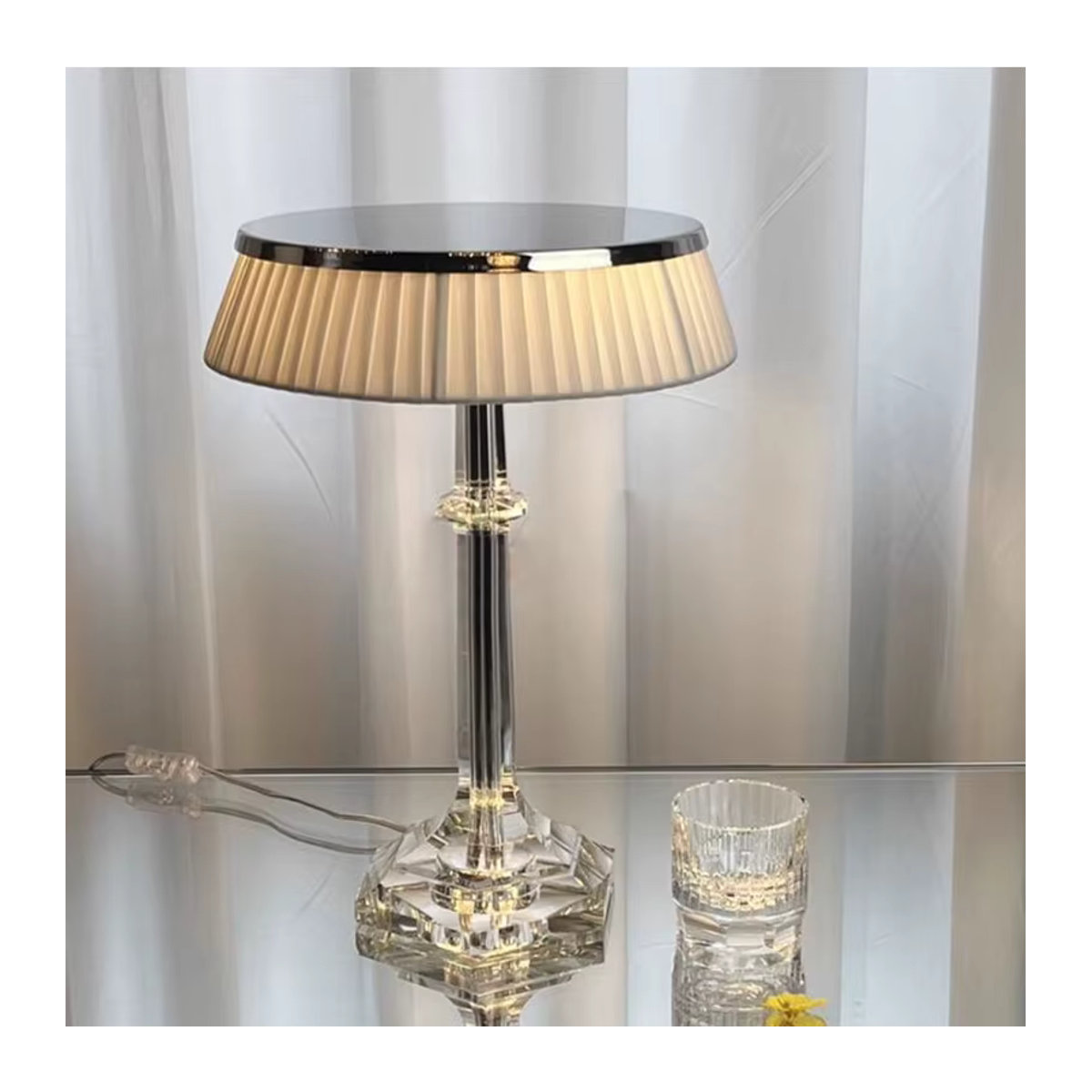 Moderne Kristall Tischlampe Phube in Silber mit Glas, B: 30 cm, H: 42 cm - Bild 2