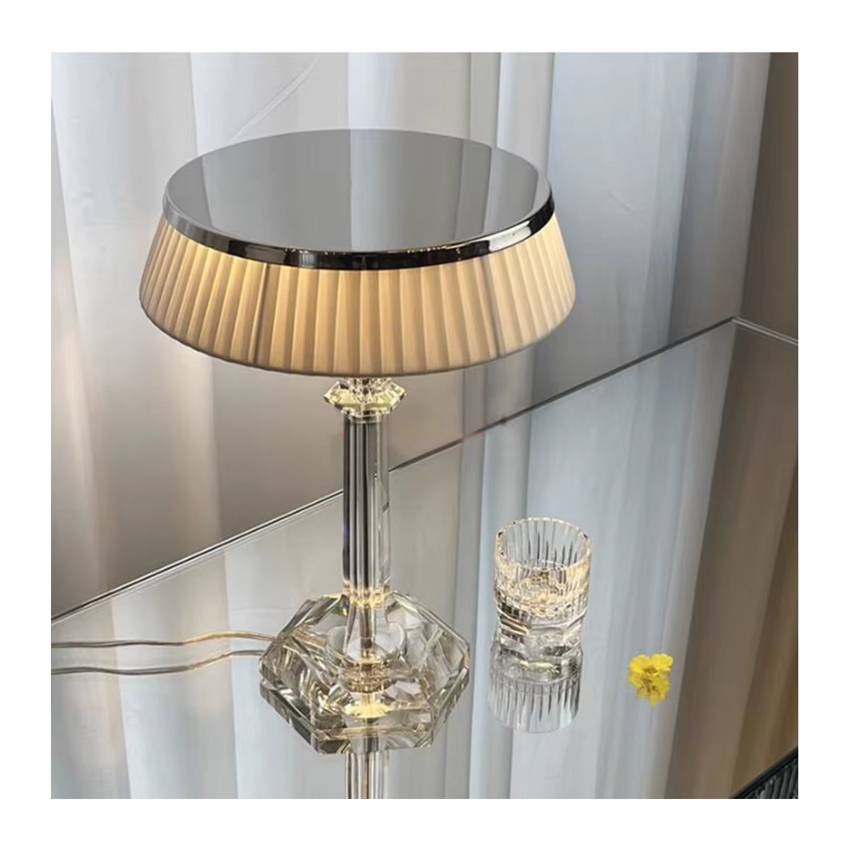 Moderne Kristall Tischlampe Phube in Silber mit Glas, B: 30 cm, H: 42 cm - Bild 3