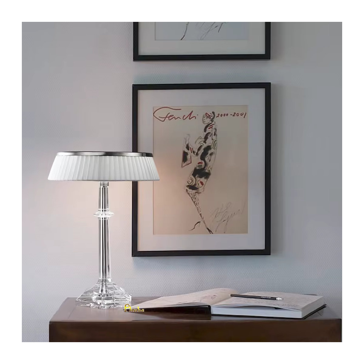 Moderne Kristall Tischlampe Phube in Silber mit Glas, B: 30 cm, H: 42 cm - Bild 4