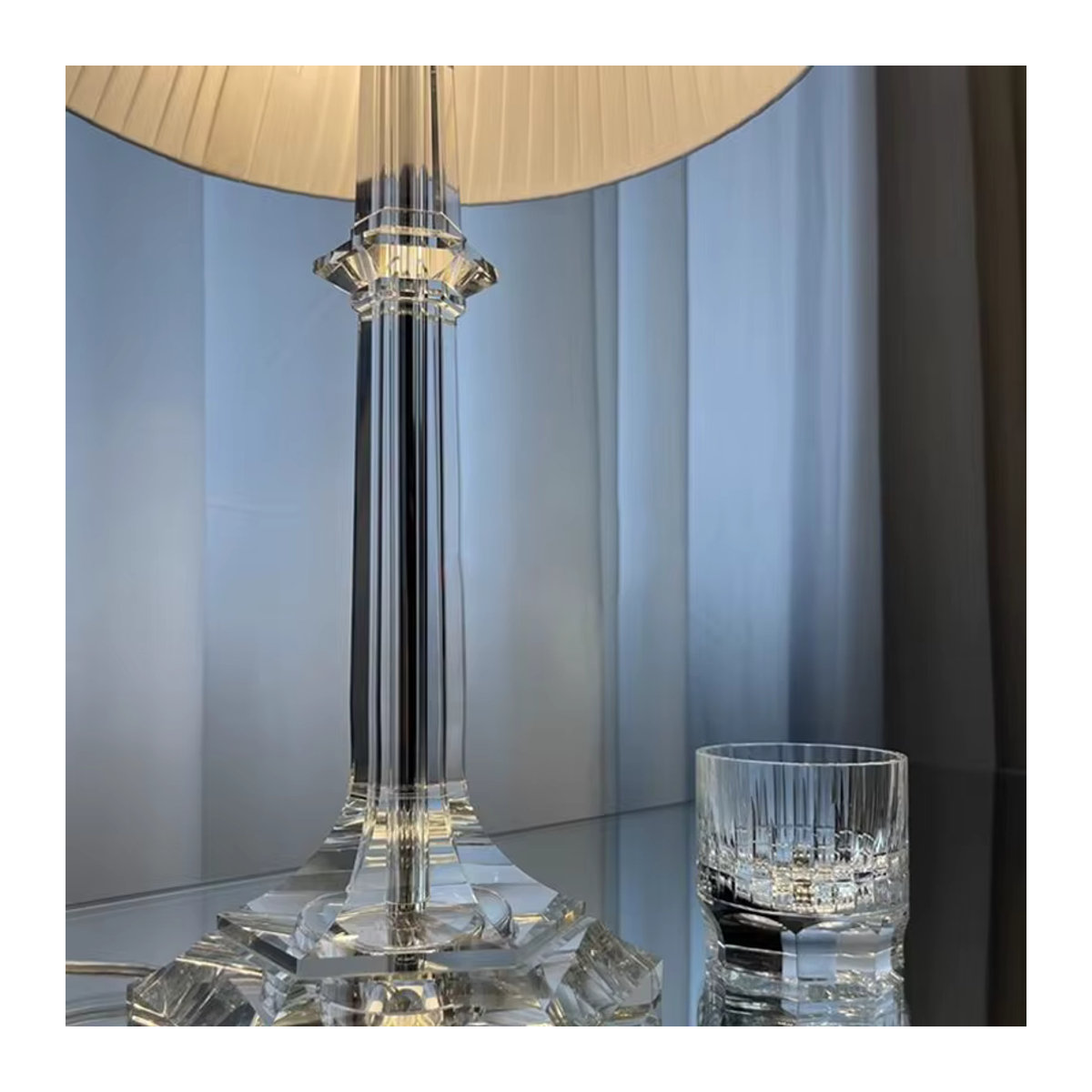 Moderne Kristall Tischlampe Phube in Silber mit Glas, B: 30 cm, H: 42 cm - Bild 5