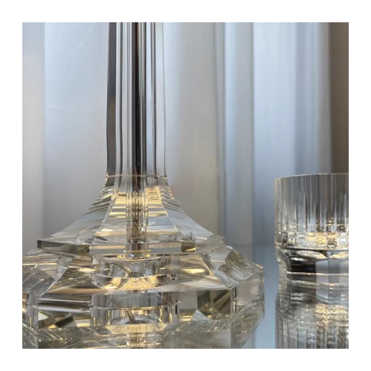 Moderne Kristall Tischlampe Phube in Silber mit Glas, B: 30 cm, H: 42 cm - Bild 6