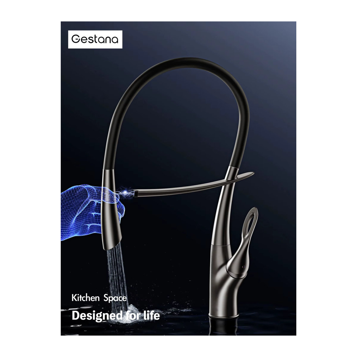 Moderne Küchenarmatur aus gebürstetem Gestan-Messing mit Touch-Schalter-Design und Einhebelmischer sowie Keramikventilkern in Chrom oder Schwarz - Bild 1