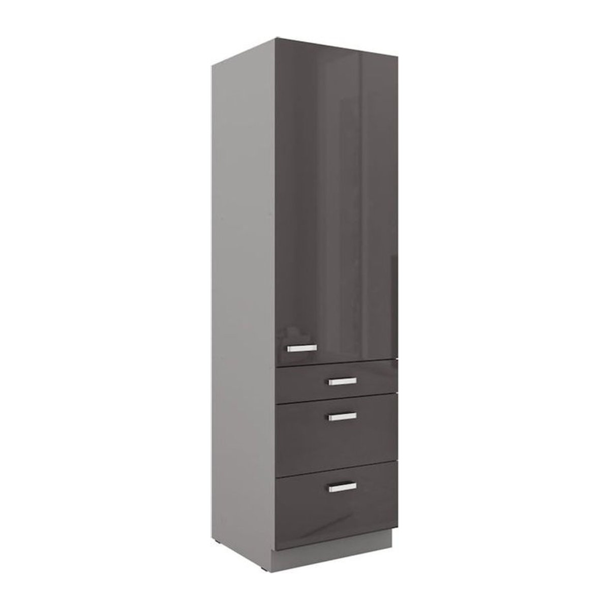 Moderne Küchenzeile Grey mit Hochschrank Bianca in Grau Hochglanz, Breite: 60 cm, Höhe: 210 cm - Bild 1