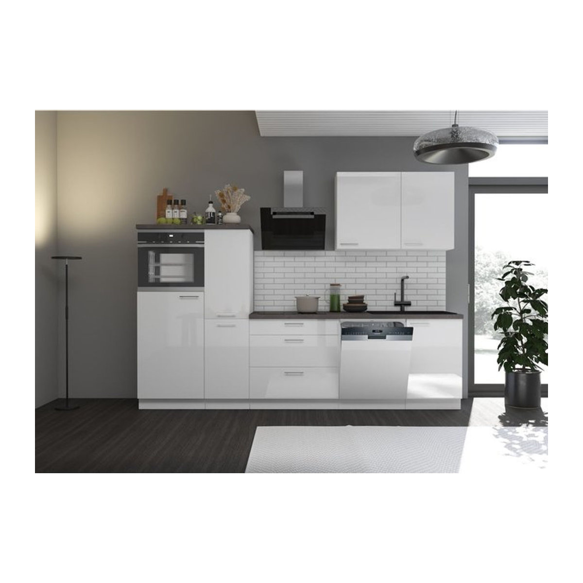 Moderne Küchenzeile Lara in Weiß Hochglanz mit 280 cm Breite - Bild 1